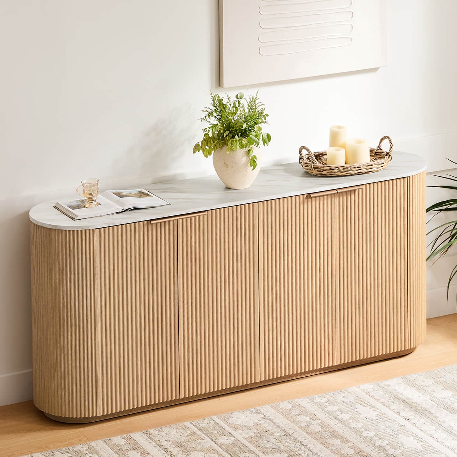 Fluted Wood Sideboard with 70-Inch Length