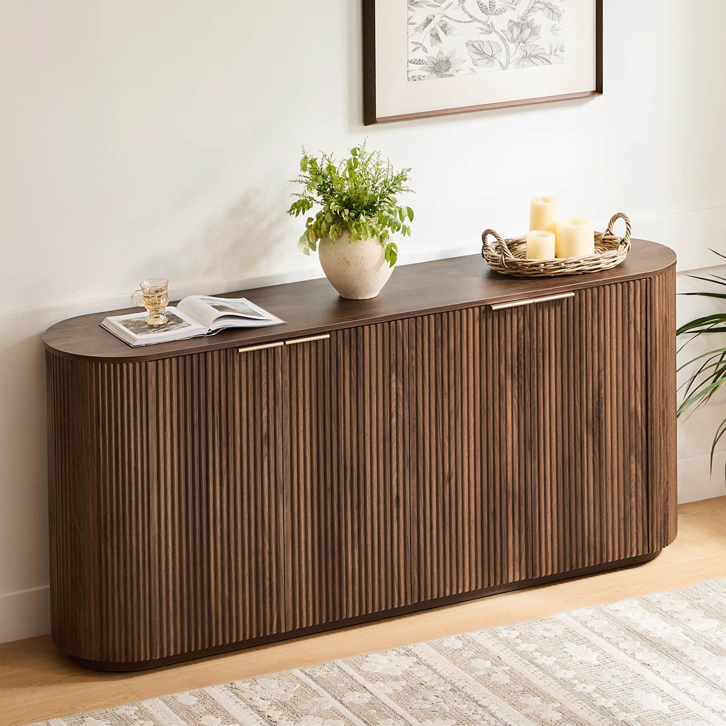 Fluted Wood Sideboard with 70-Inch Length