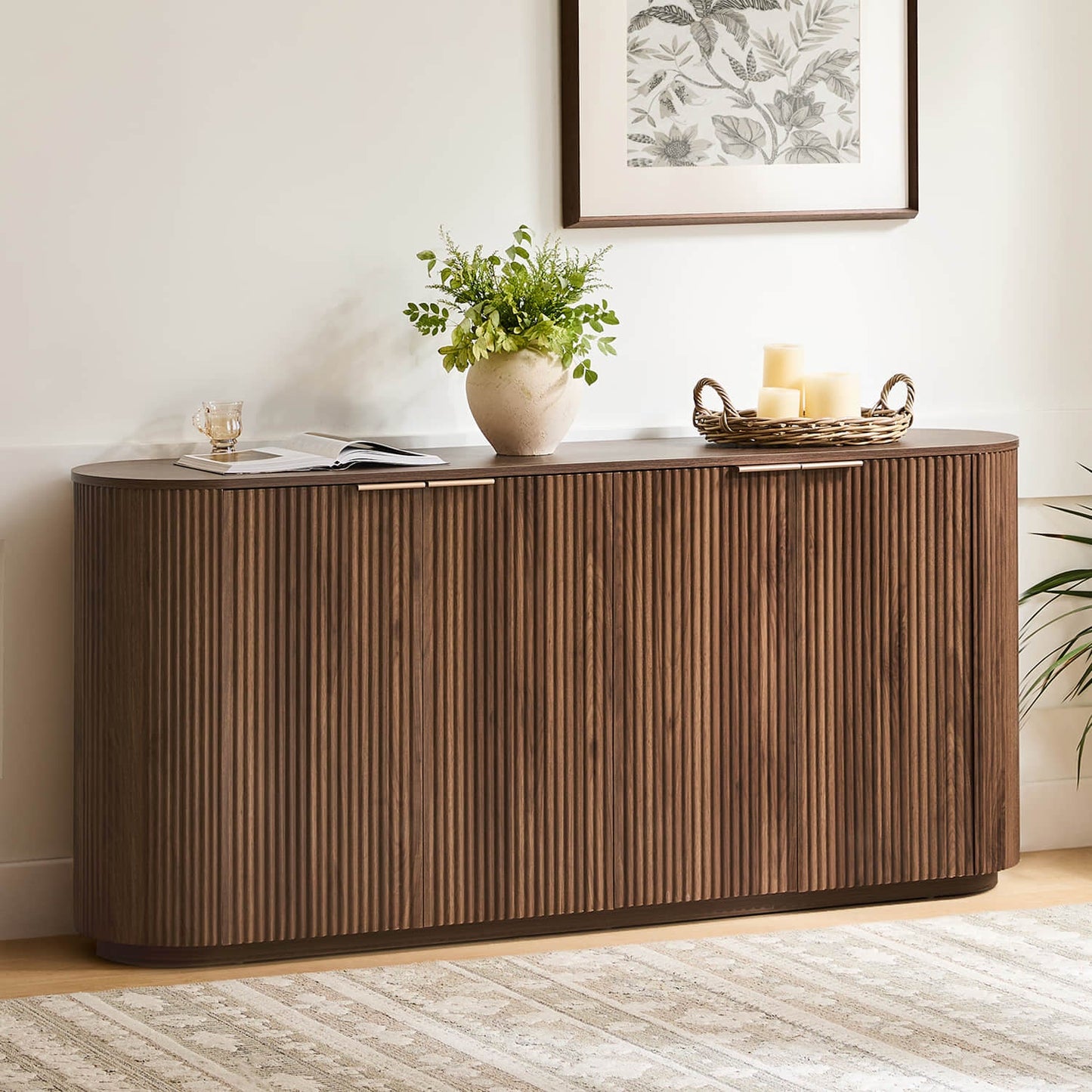 Fluted Wood Sideboard with 70-Inch Length