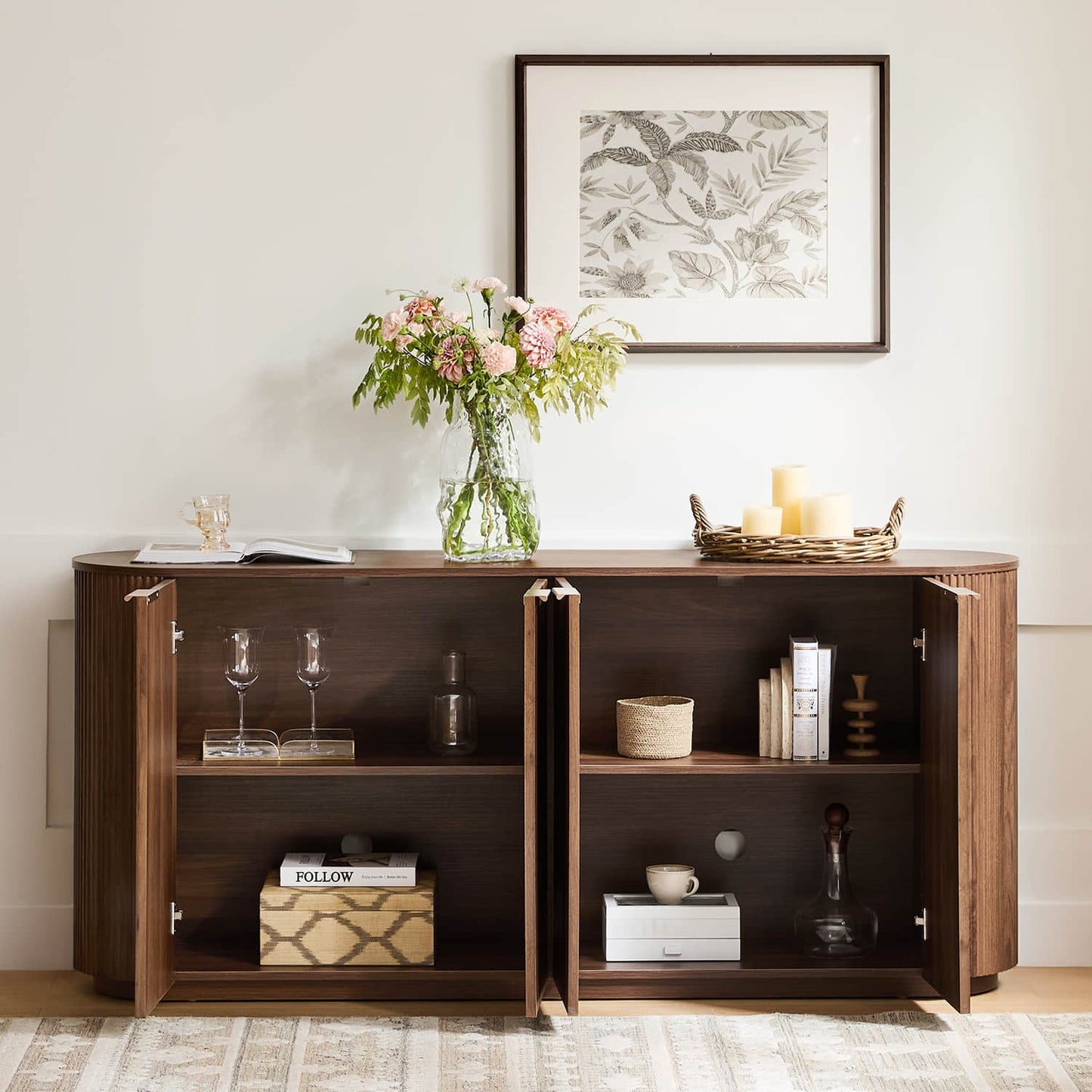 Fluted Wood Sideboard with 70-Inch Length