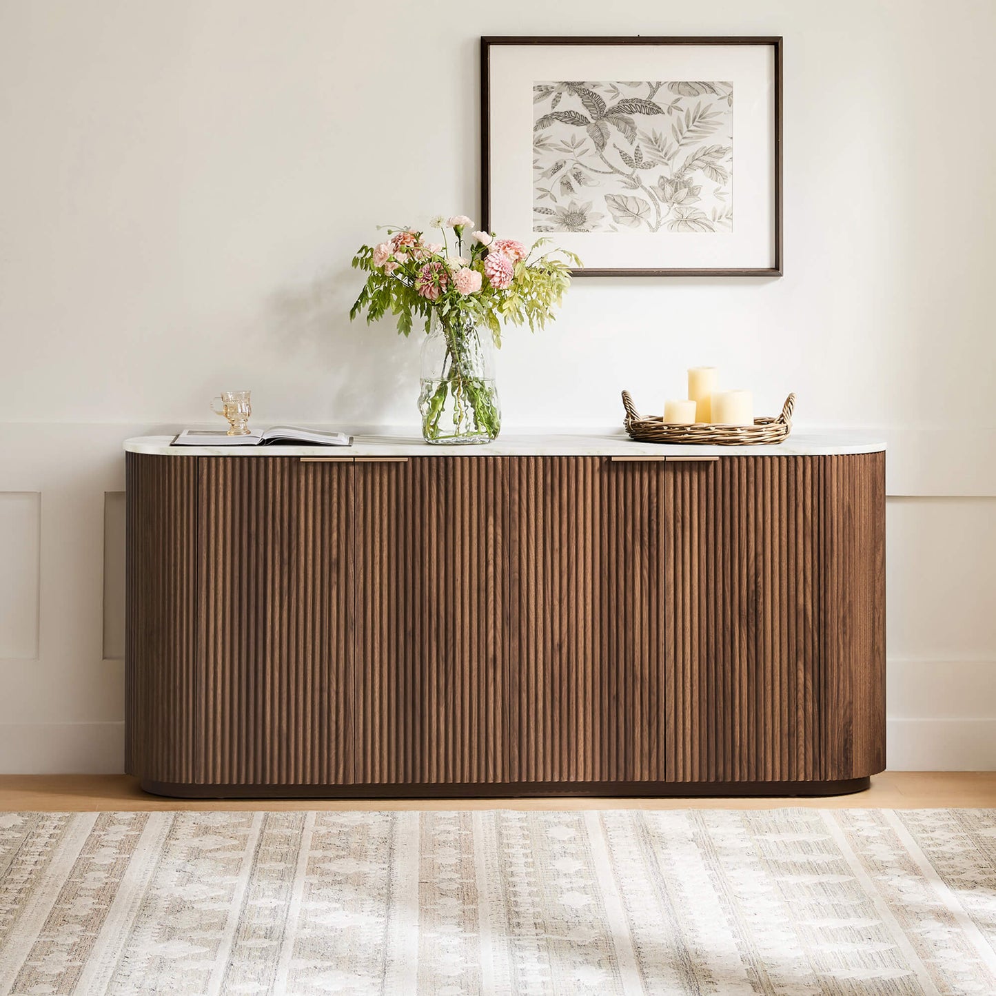 Fluted Wood Sideboard with 70-Inch Length