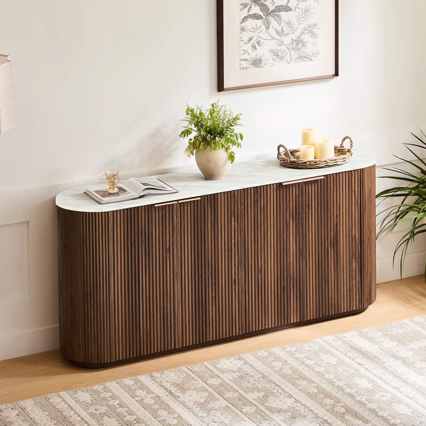 Fluted Wood Sideboard with 70-Inch Length