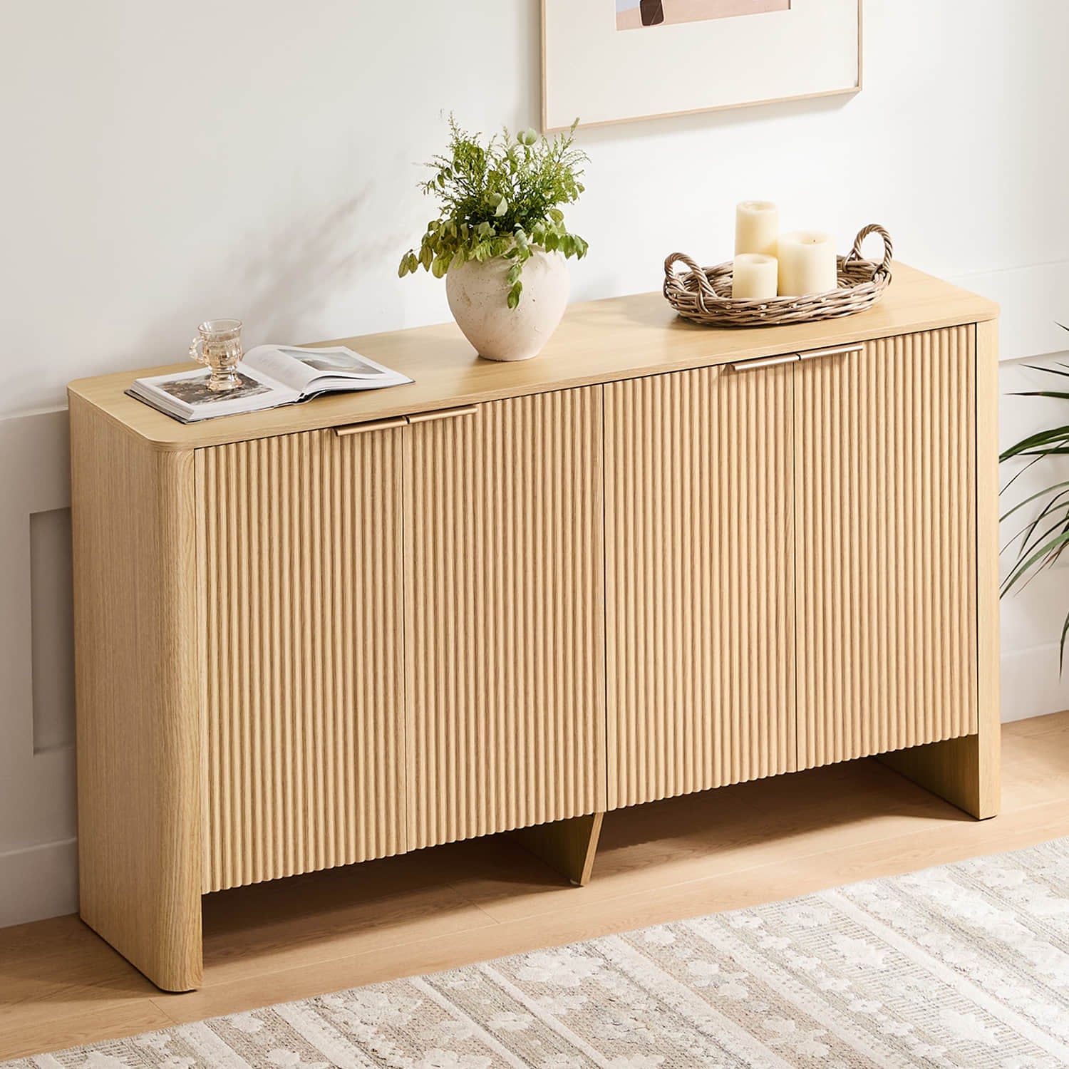 Fluted Wood Sideboard with High Legs in 61" Size