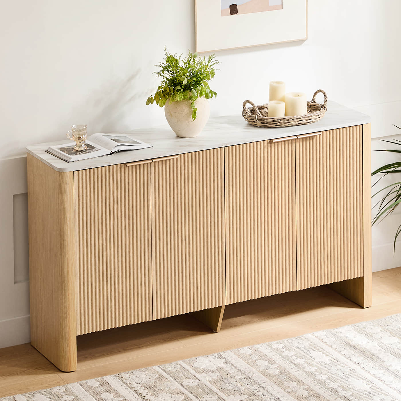 Fluted Wood Sideboard with High Legs in 61" Size