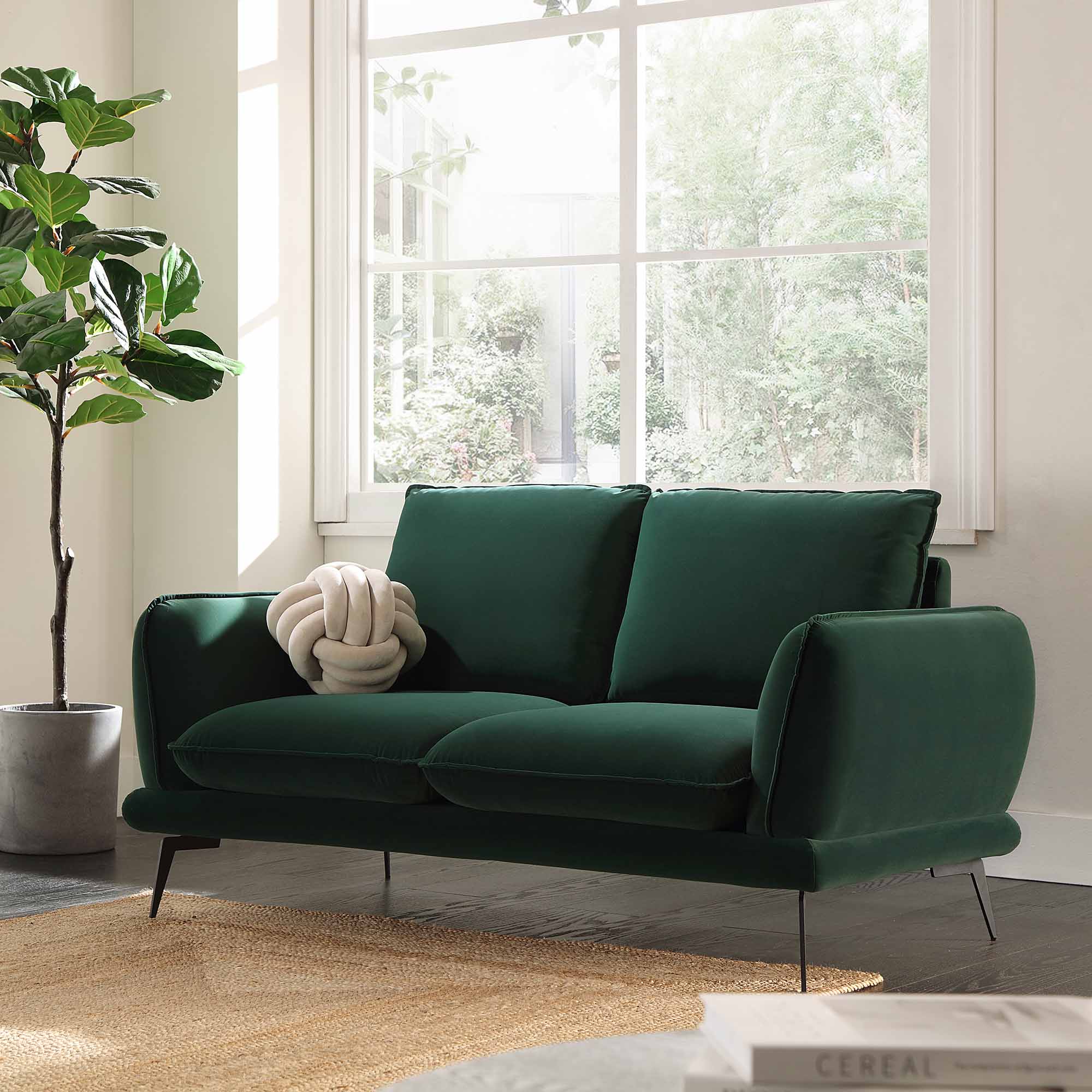 Forest Green Velvet 2-Seater Sofa with Elegant Design