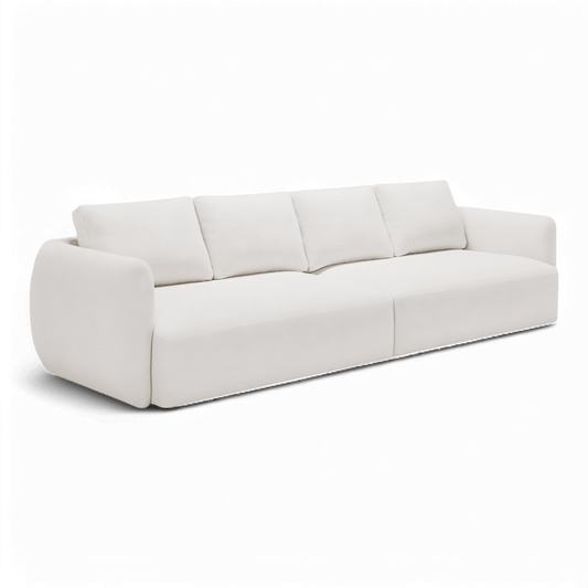 4 Seater Sofa in White Boucle with Curved Arms