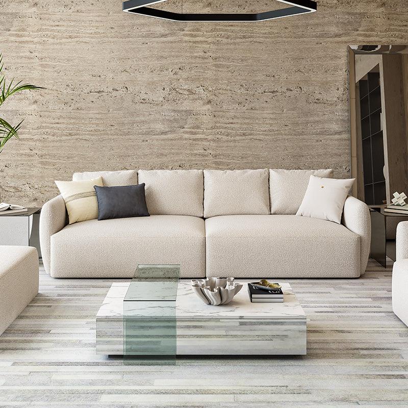 4 Seater Sofa in White Boucle with Curved Arms