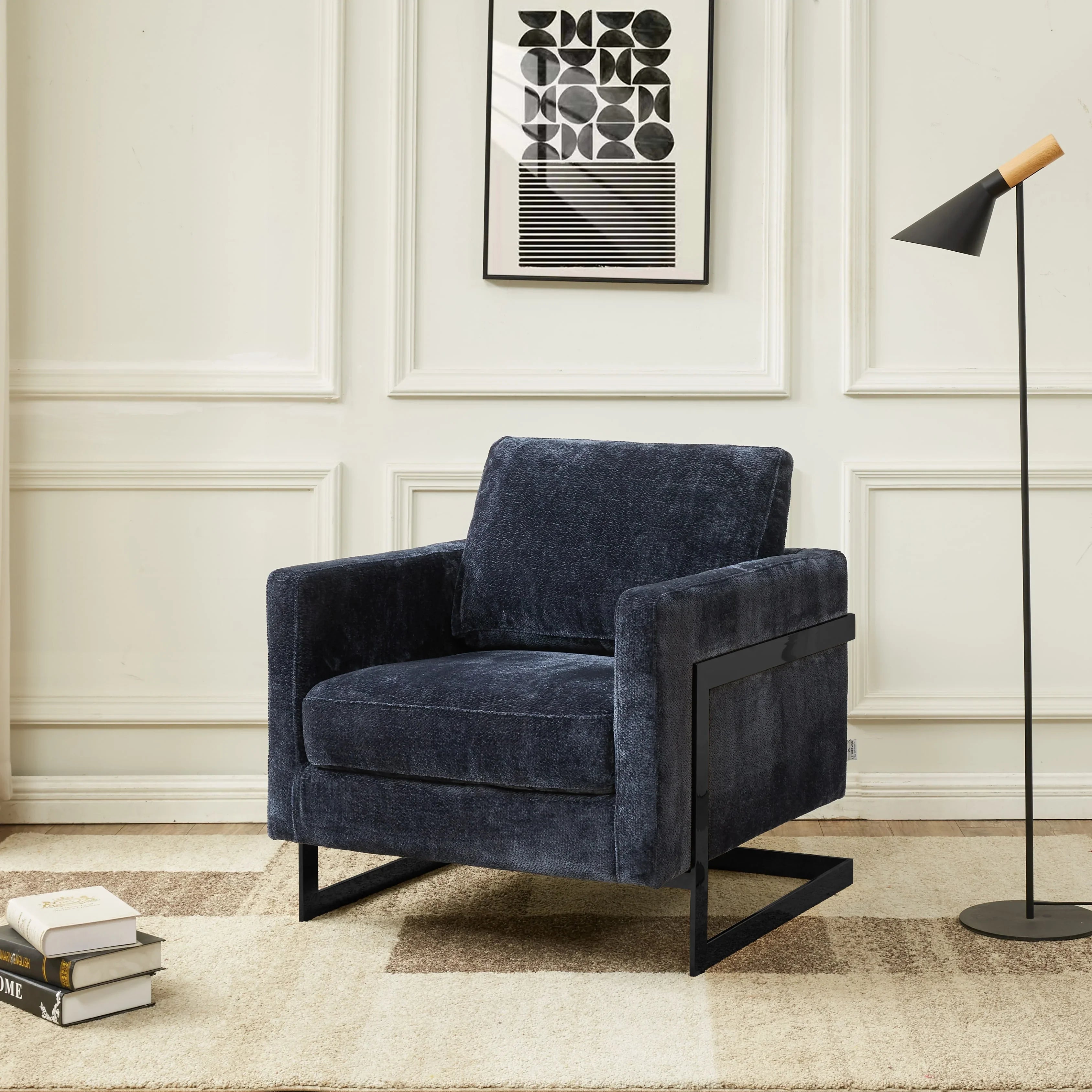 Geometric Accent Chair in Boucle with Black Steel Base