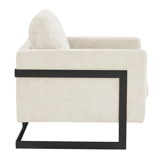 Geometric Accent Chair in Boucle with Black Steel Base