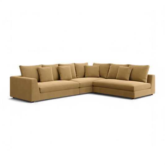Sectional Sofa in Camel Velvet with Sleek Armrests