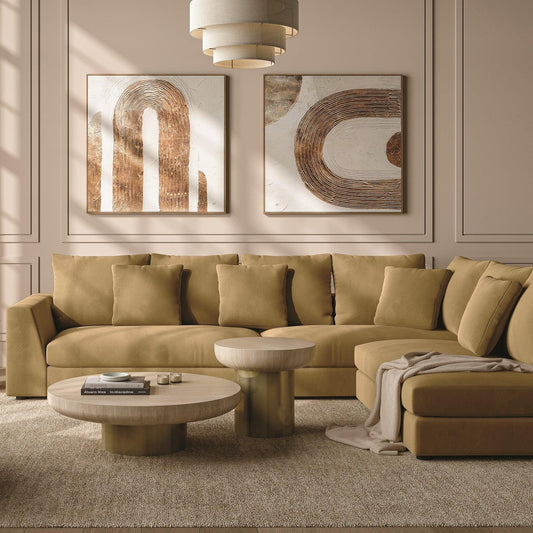 Sectional Sofa in Camel Velvet with Sleek Armrests