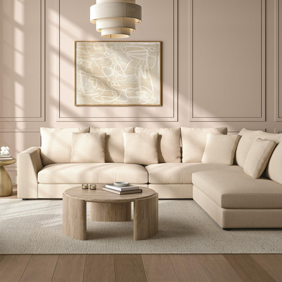 Sectional Sofa in Cream with Modern Design
