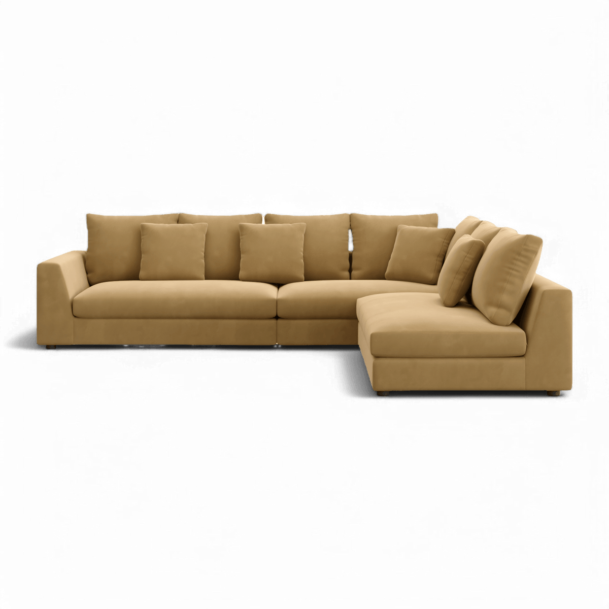 Sectional Sofa in Camel Velvet with Sleek Armrests