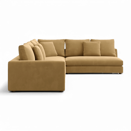 Sectional Sofa in Camel Velvet with Sleek Armrests