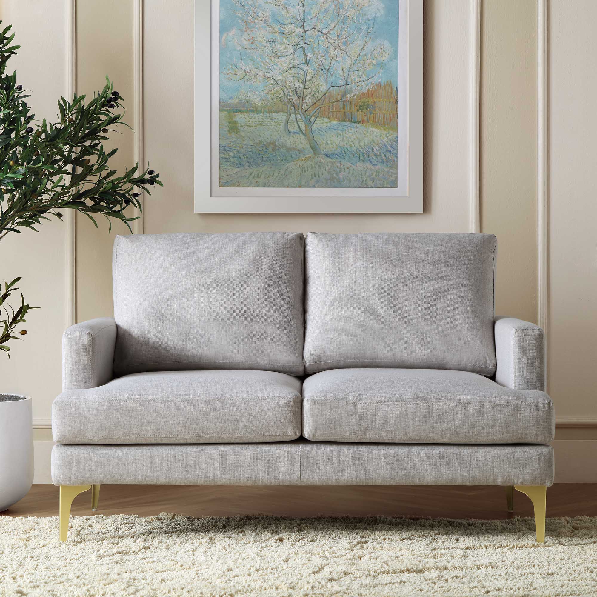 Grey Fabric 2-Seater Sofa with Clean Lines