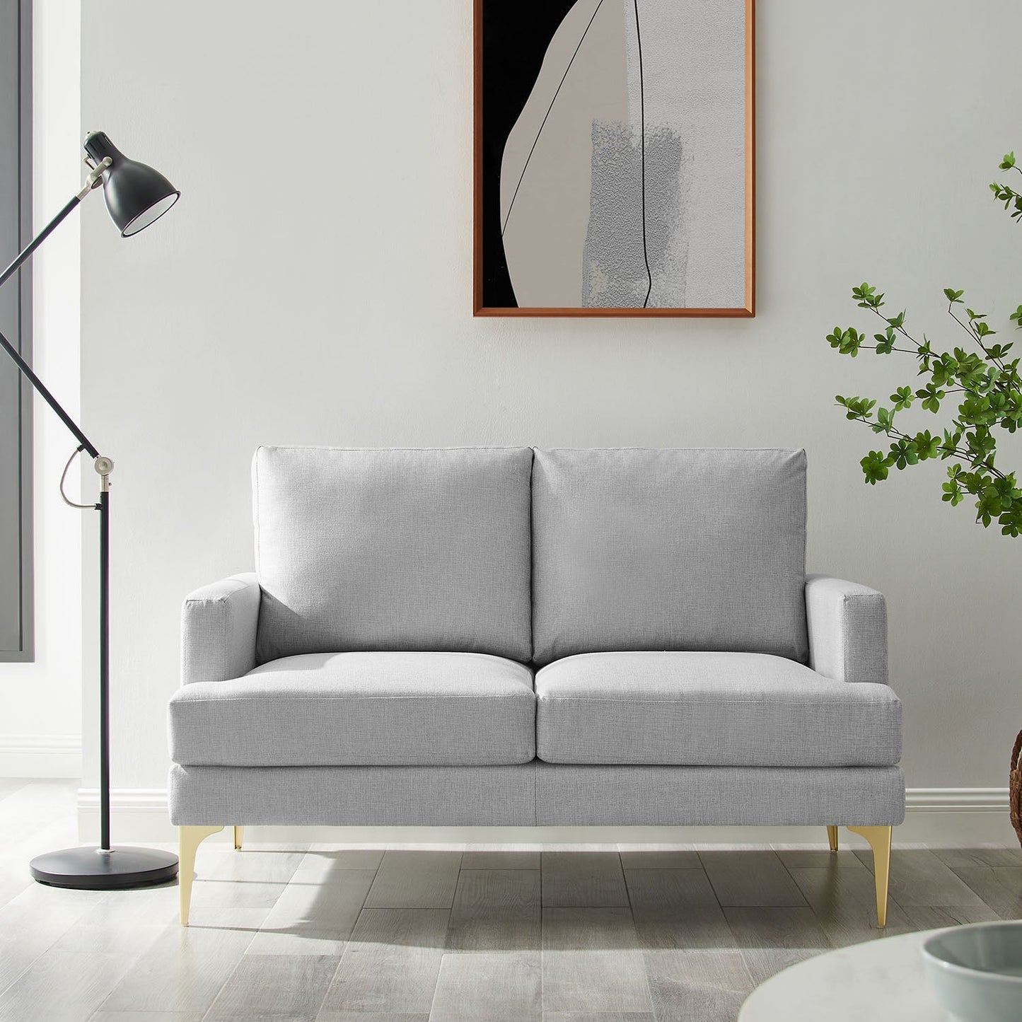 Grey Fabric 2-Seater Sofa with Clean Lines