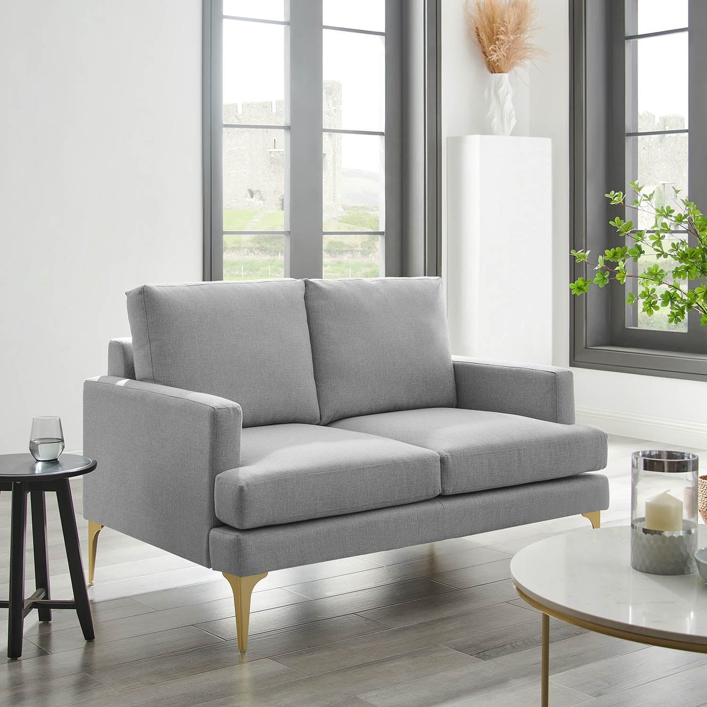 Grey Fabric 2-Seater Sofa with Clean Lines