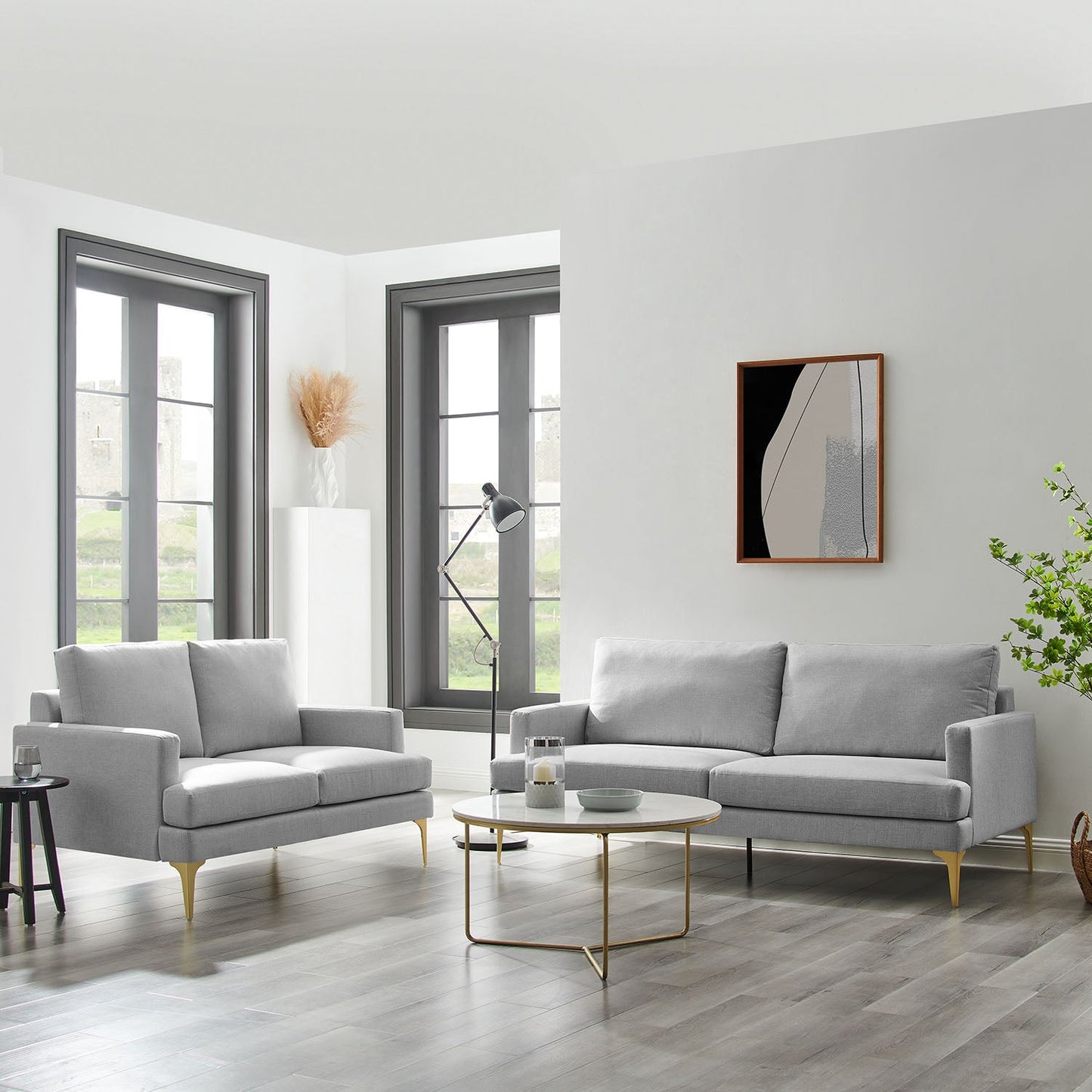 Grey Fabric 2-Seater Sofa with Clean Lines