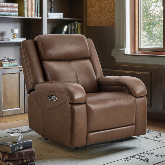 Leather Wall Hugger Recliner with Adjustable Power Headrest