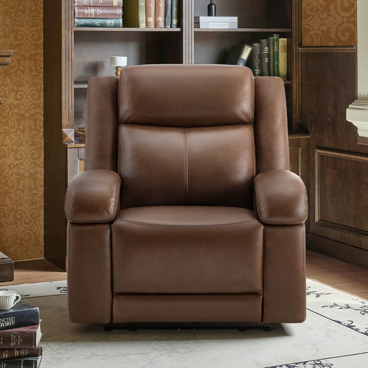 Leather Wall Hugger Recliner with Adjustable Power Headrest