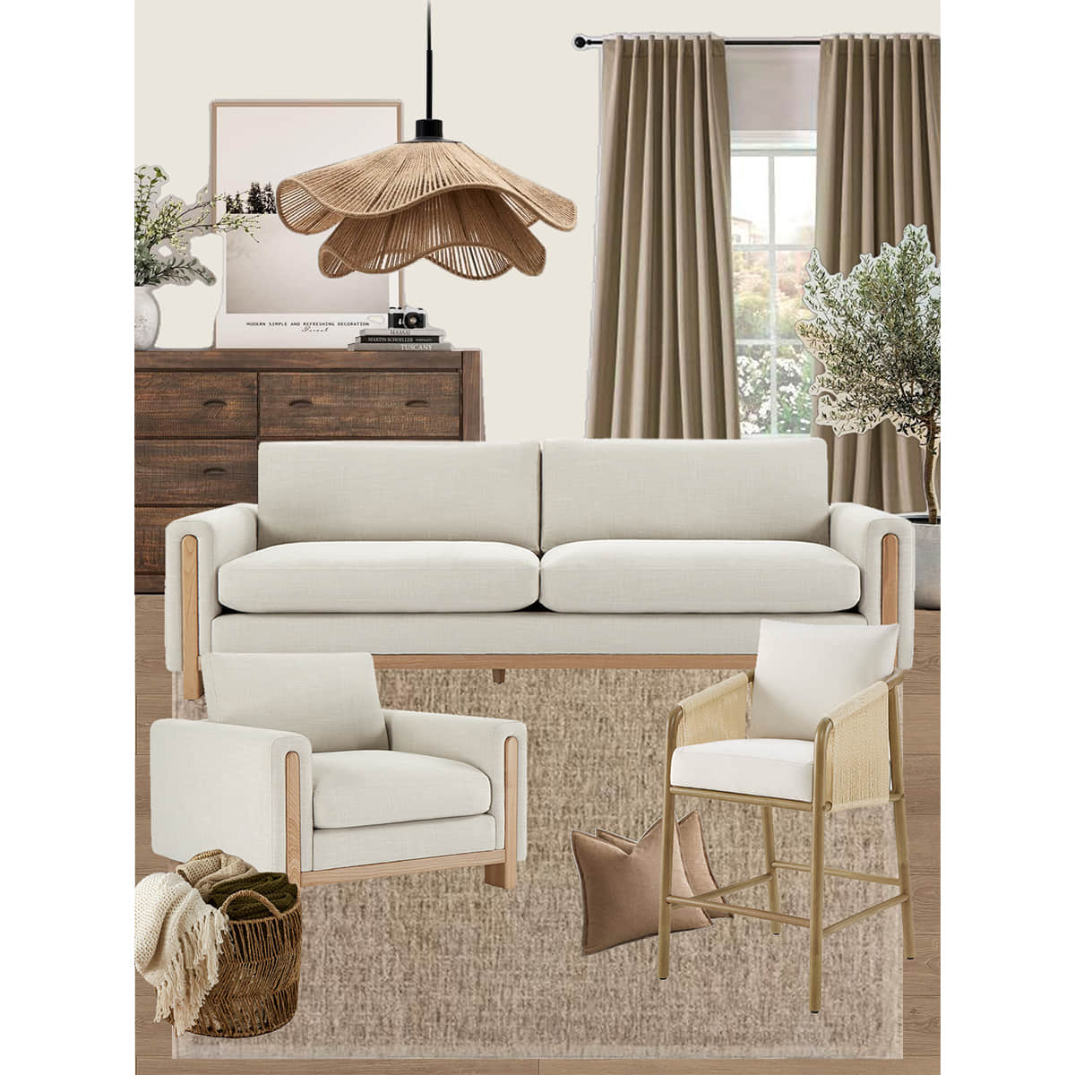 Keaton Sofa Set with Armchair and Sienna Stool Combo