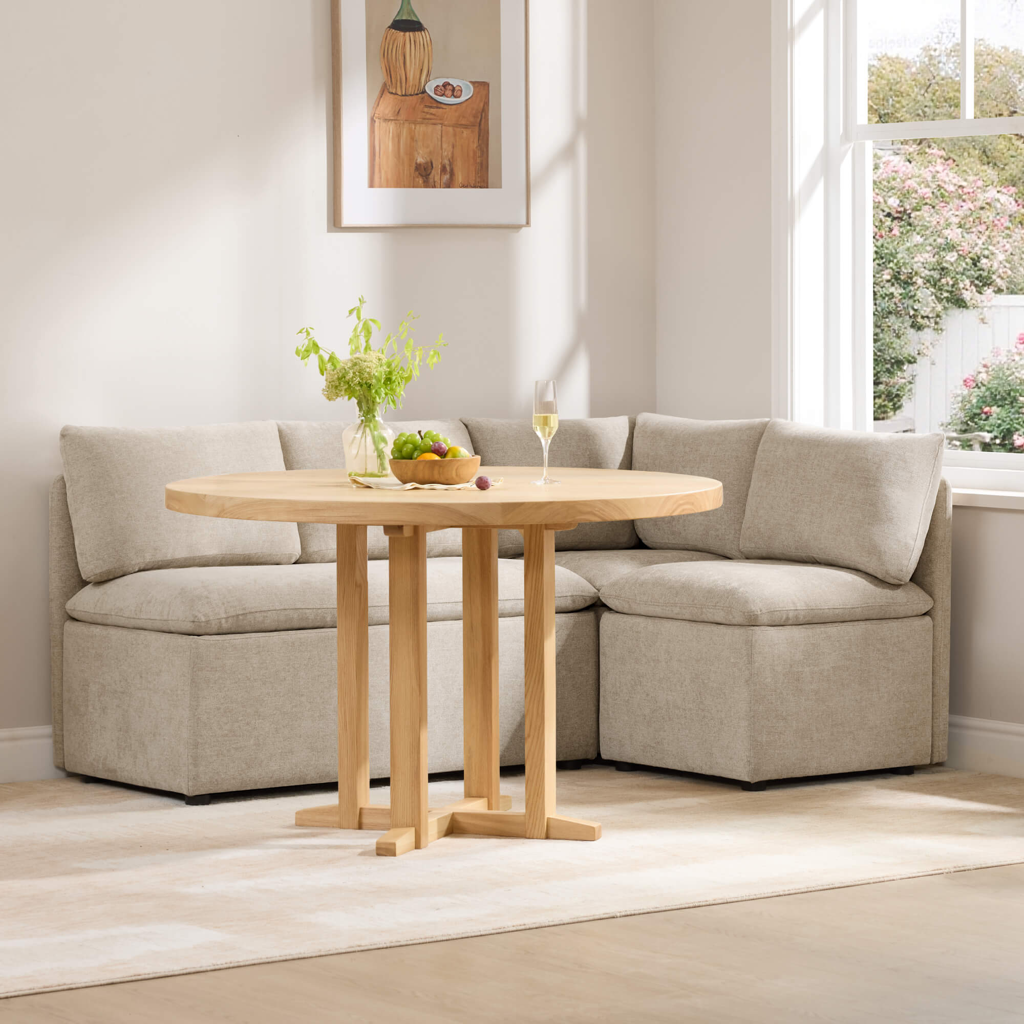 L-Shaped Minimalist Dining Banquette with Hidden Storage