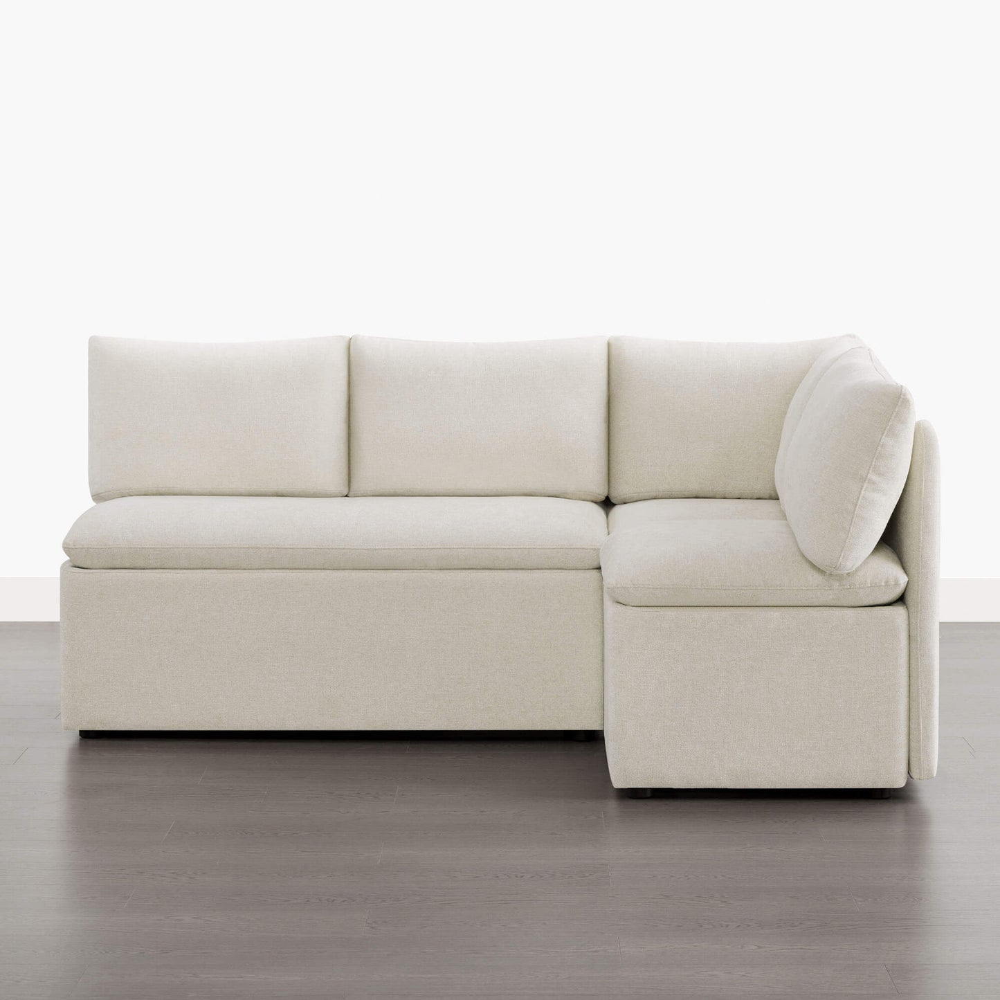 L-Shaped Minimalist Dining Banquette with Hidden Storage