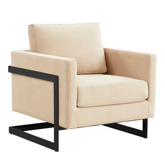 Upholstered Accent Armchair with Gold and Black Metal Frame