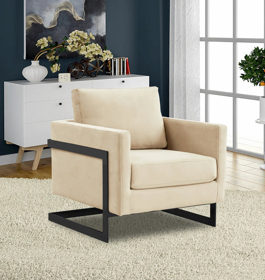 Upholstered Accent Armchair with Gold and Black Metal Frame