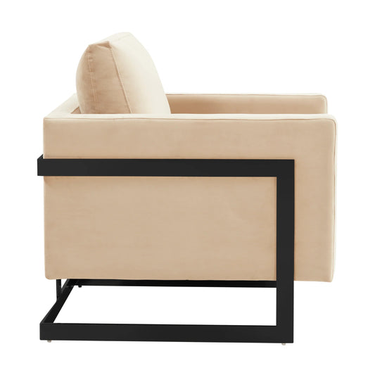 Upholstered Accent Armchair with Gold and Black Metal Frame