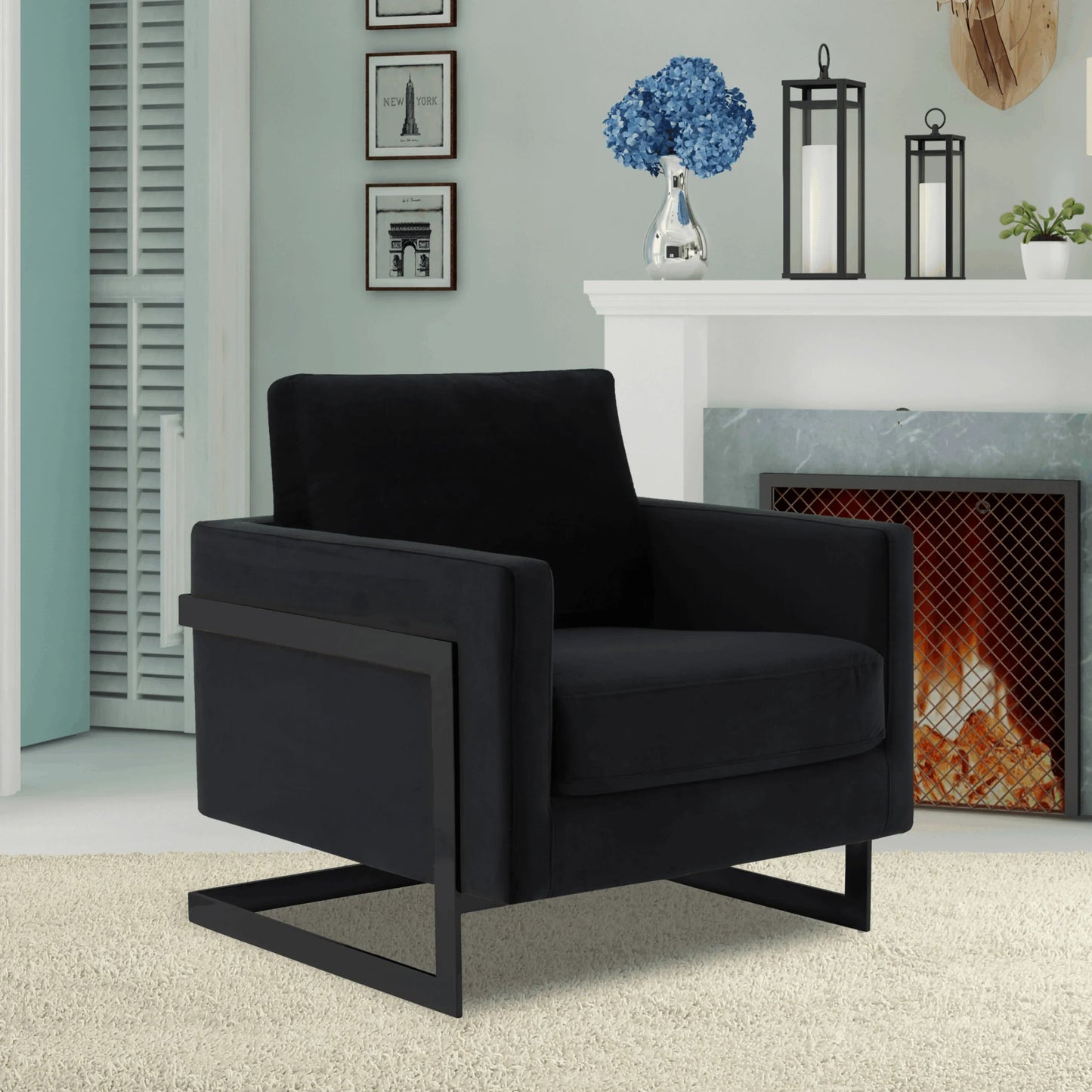 Upholstered Accent Armchair with Gold and Black Metal Frame