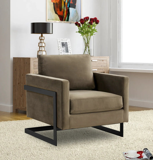 Upholstered Accent Armchair with Gold and Black Metal Frame