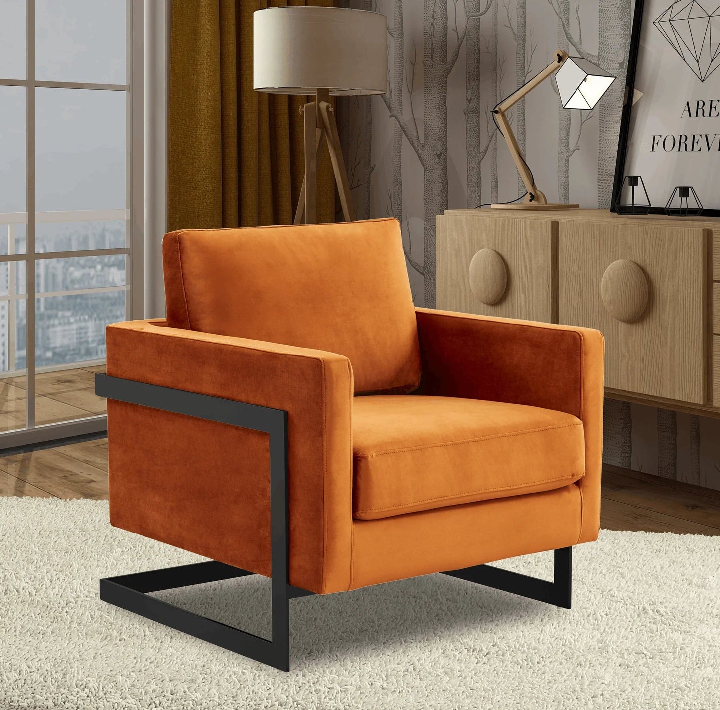 Upholstered Accent Armchair with Gold and Black Metal Frame