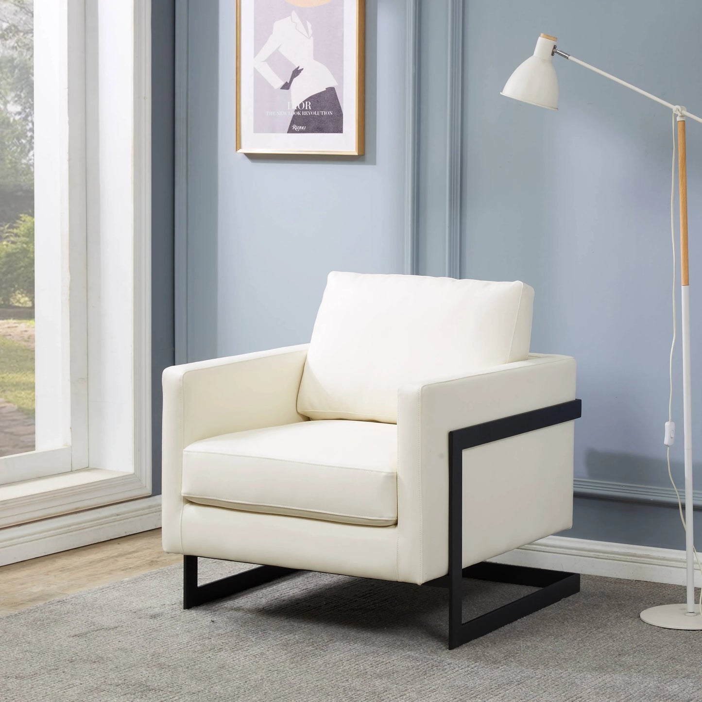 Upholstered Accent Armchair with Gold and Black Metal Frame