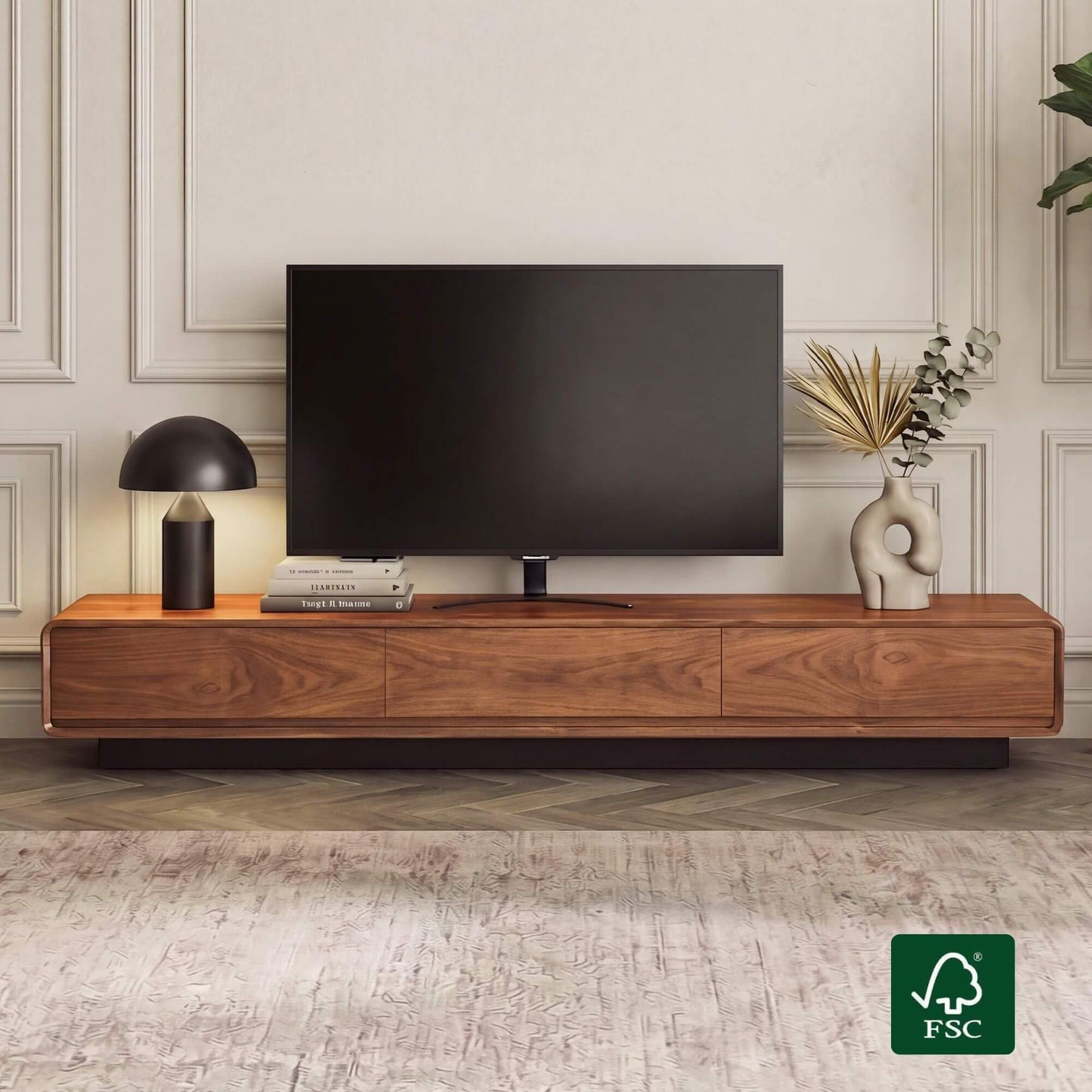 Large-Capacity TV Media Console in Walnut Finish