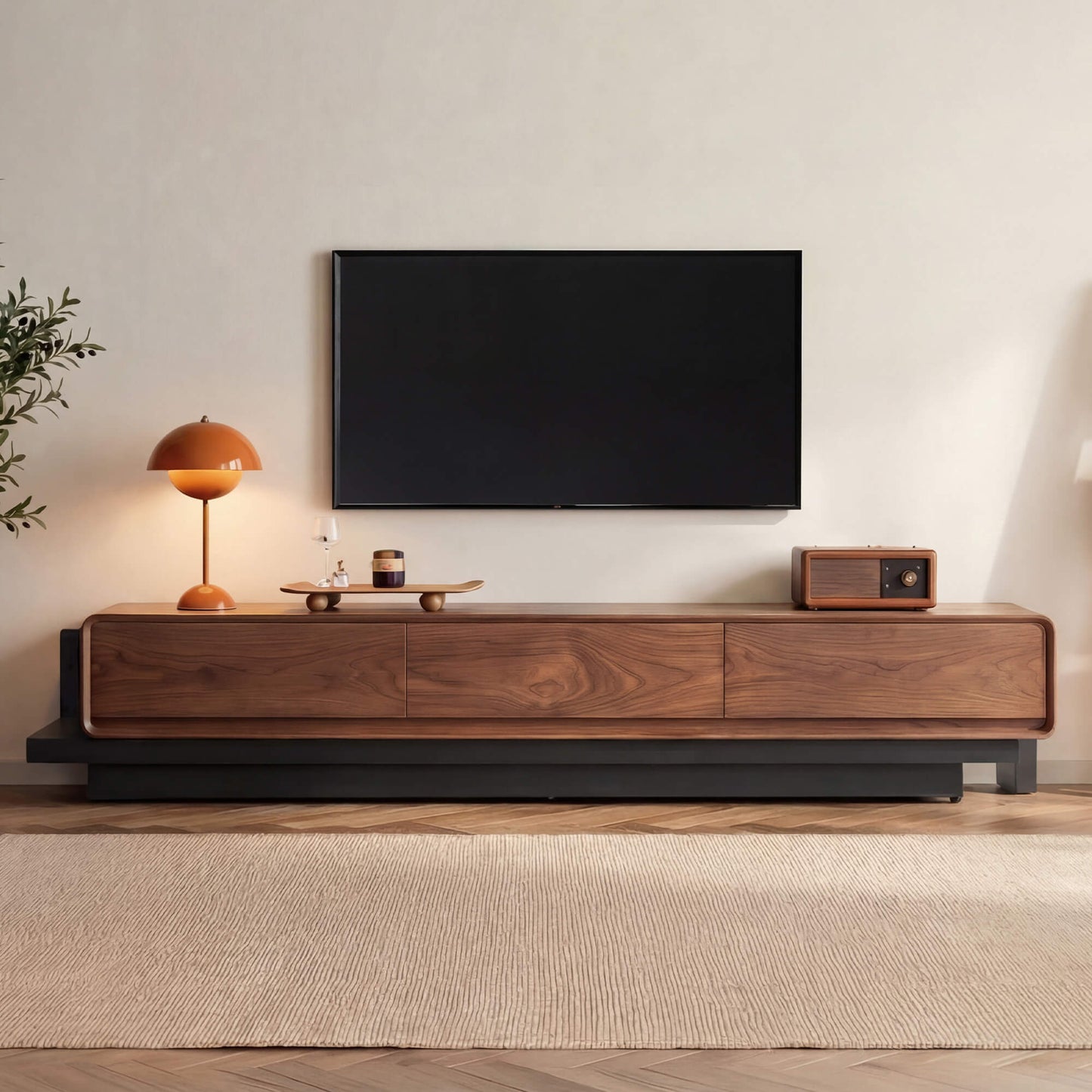 Large-Capacity TV Media Console in Walnut Finish