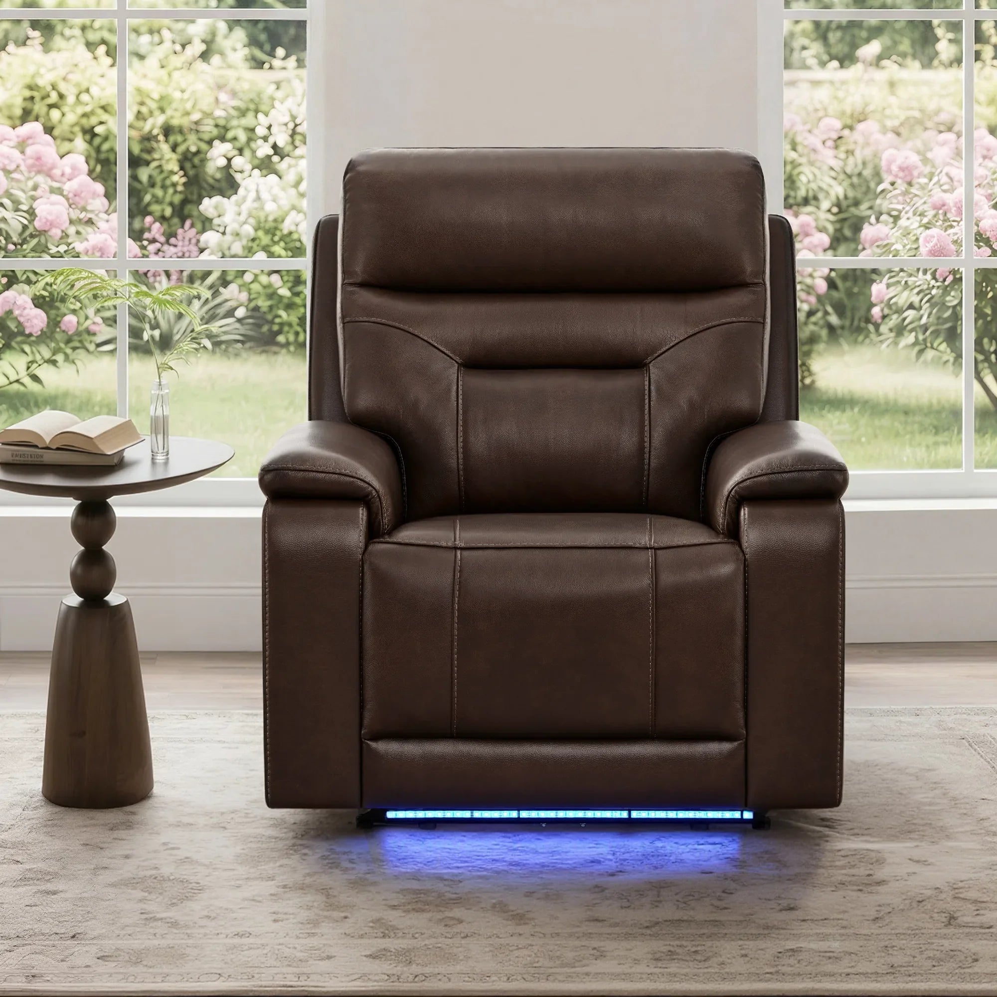 Leather Lay-Flat Power Recliner with LED Lighting