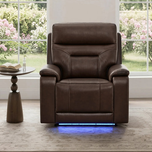Leather Lay-Flat Power Recliner with LED Lighting