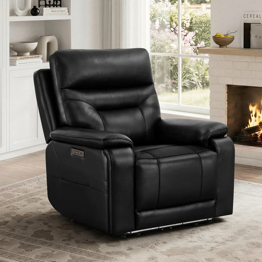 Leather Lay-Flat Power Recliner with LED Lighting