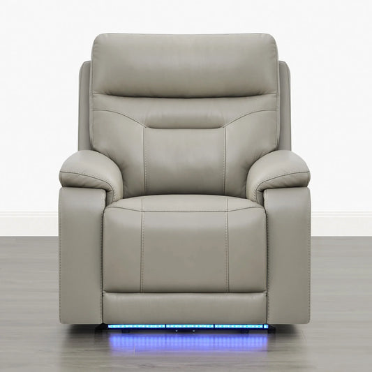 Leather Lay-Flat Power Recliner with LED Lighting