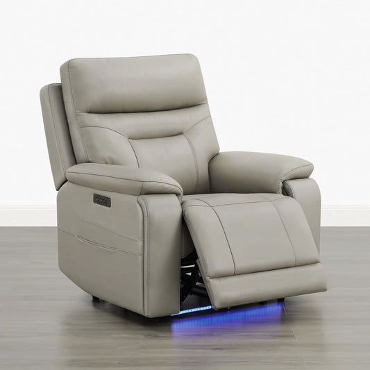 Leather Lay-Flat Power Recliner with LED Lighting