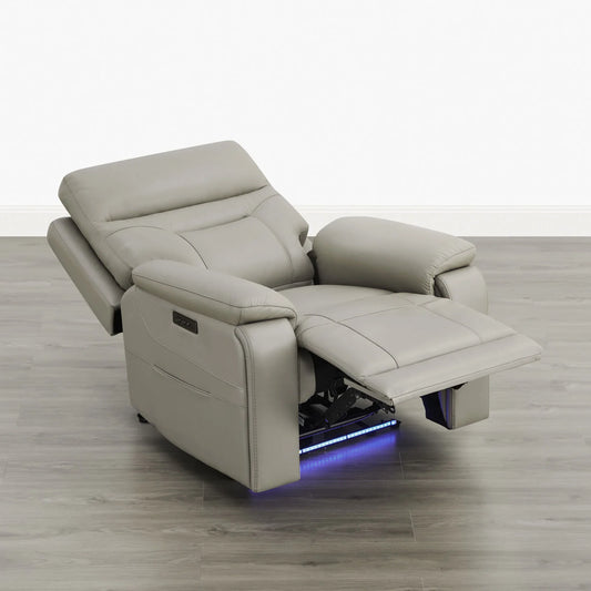 Leather Lay-Flat Power Recliner with LED Lighting
