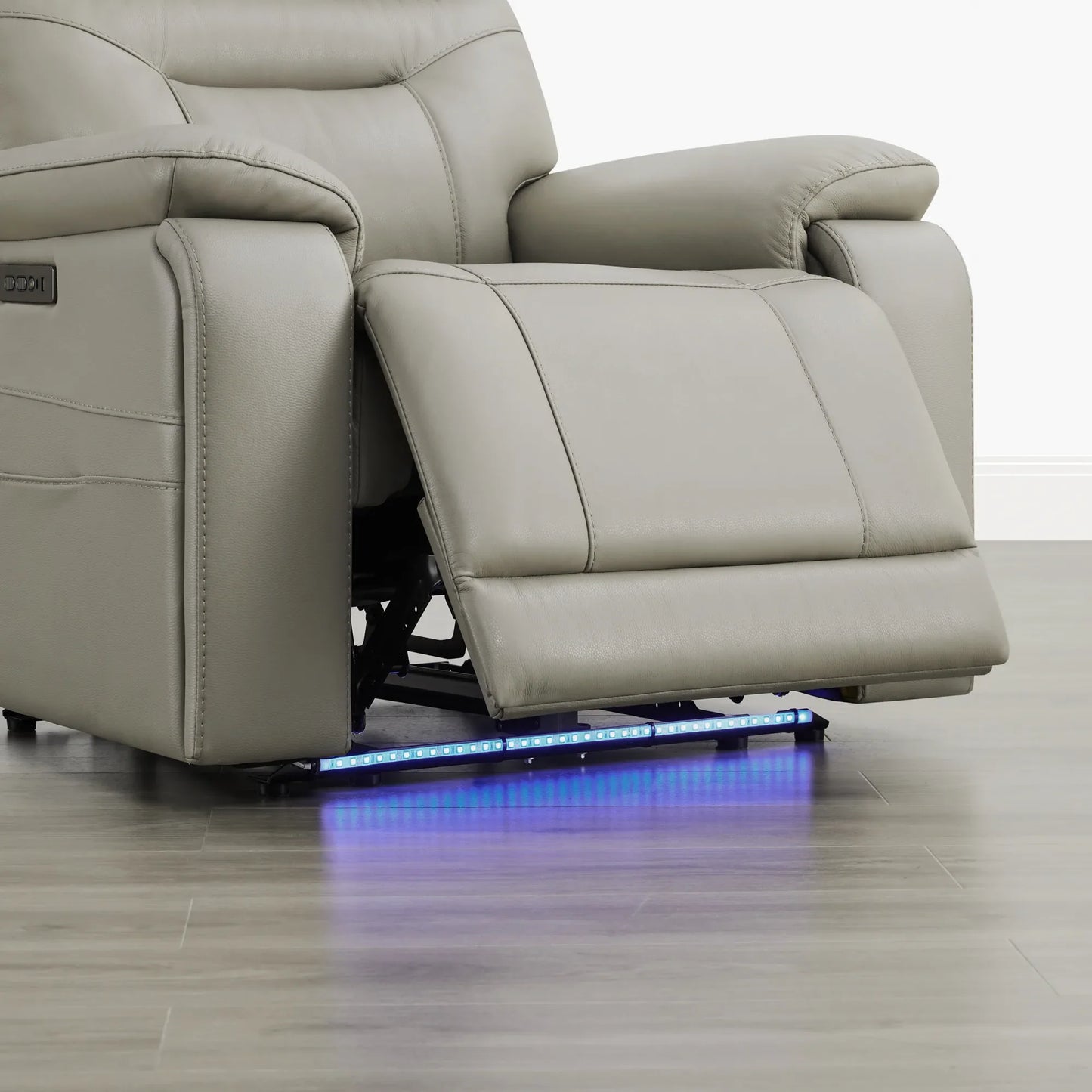 Leather Lay-Flat Power Recliner with LED Lighting