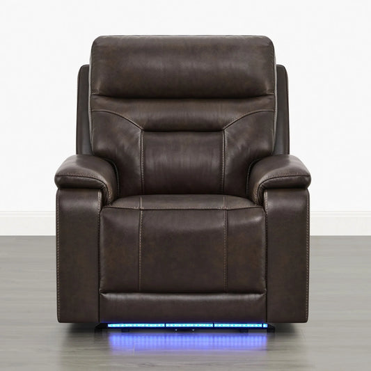 Leather Lay-Flat Power Recliner with LED Lighting