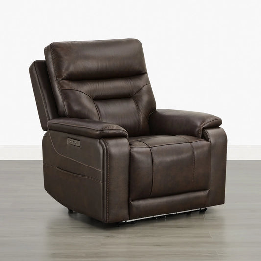 Leather Lay-Flat Power Recliner with LED Lighting