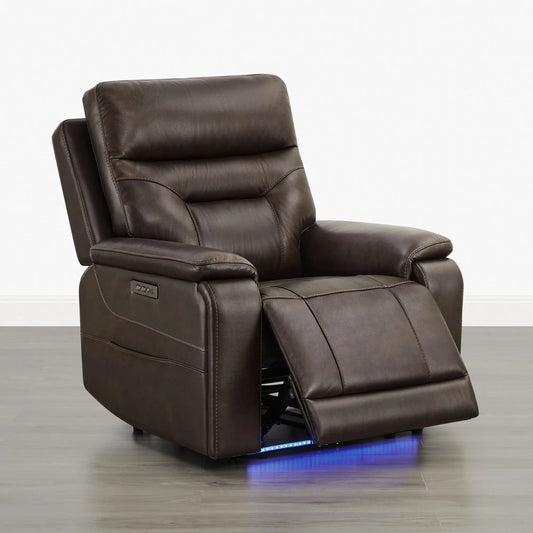 Leather Lay-Flat Power Recliner with LED Lighting