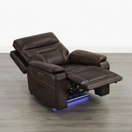 Leather Lay-Flat Power Recliner with LED Lighting
