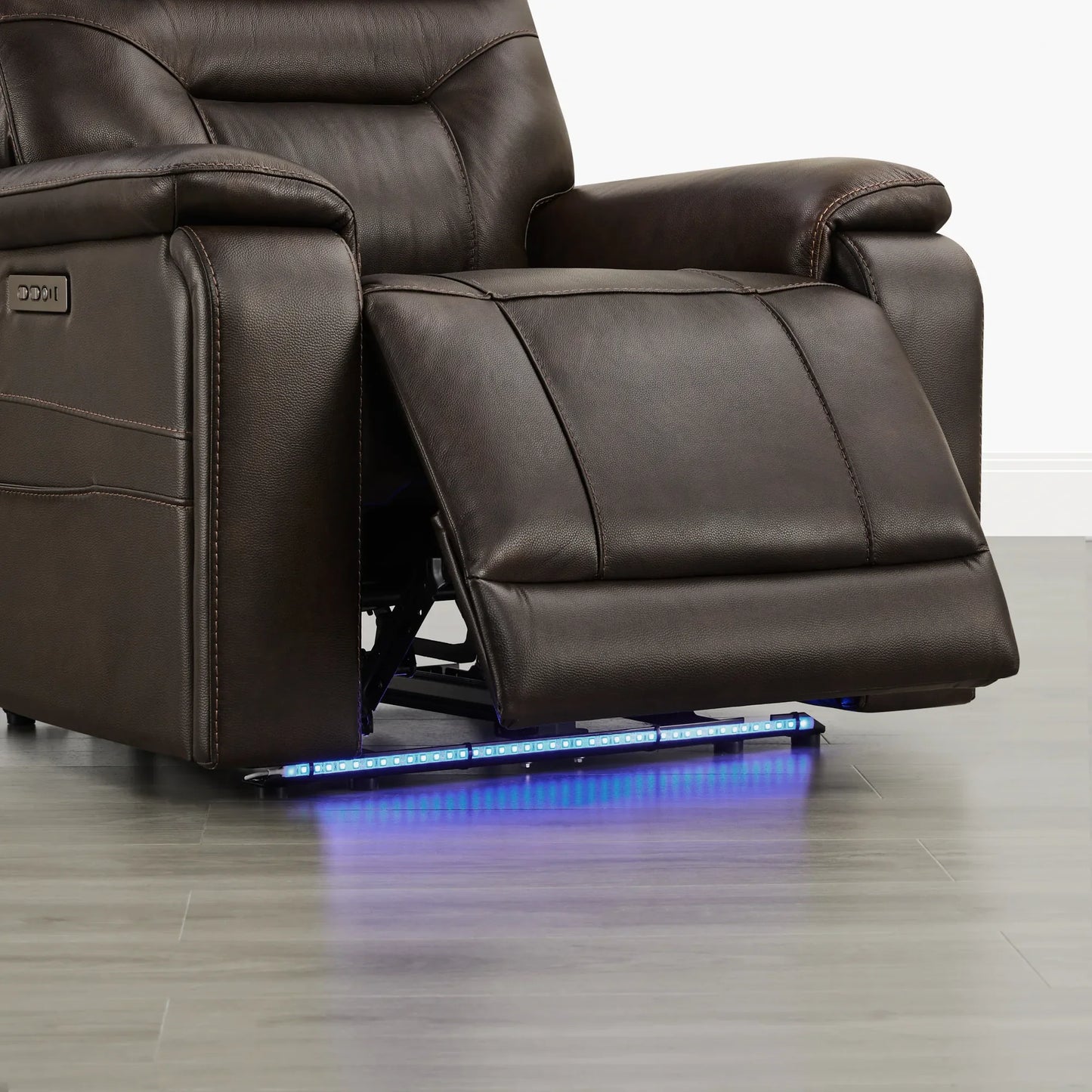 Leather Lay-Flat Power Recliner with LED Lighting