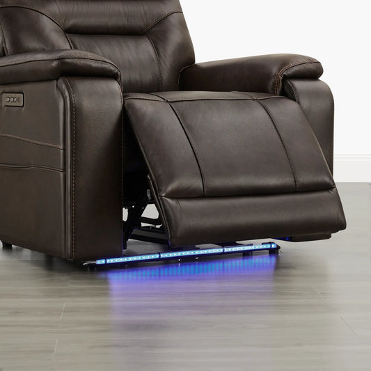 Leather Lay-Flat Power Recliner with LED Lighting