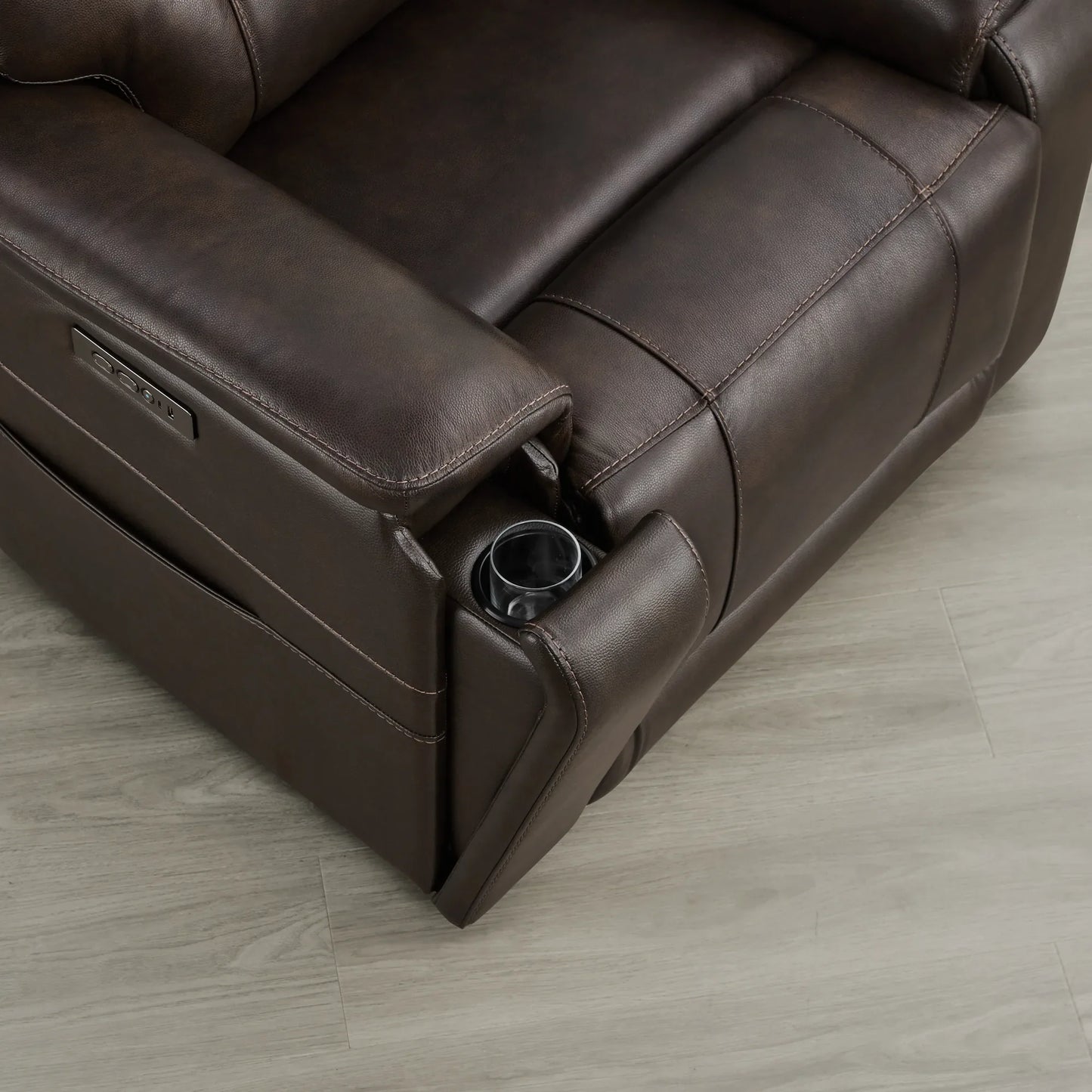 Leather Lay-Flat Power Recliner with LED Lighting